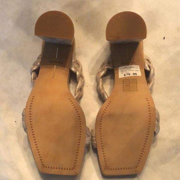 *NEW dolce vita gold lame braided sq toe sandal slide on chunky heels - Picture 10 of 11